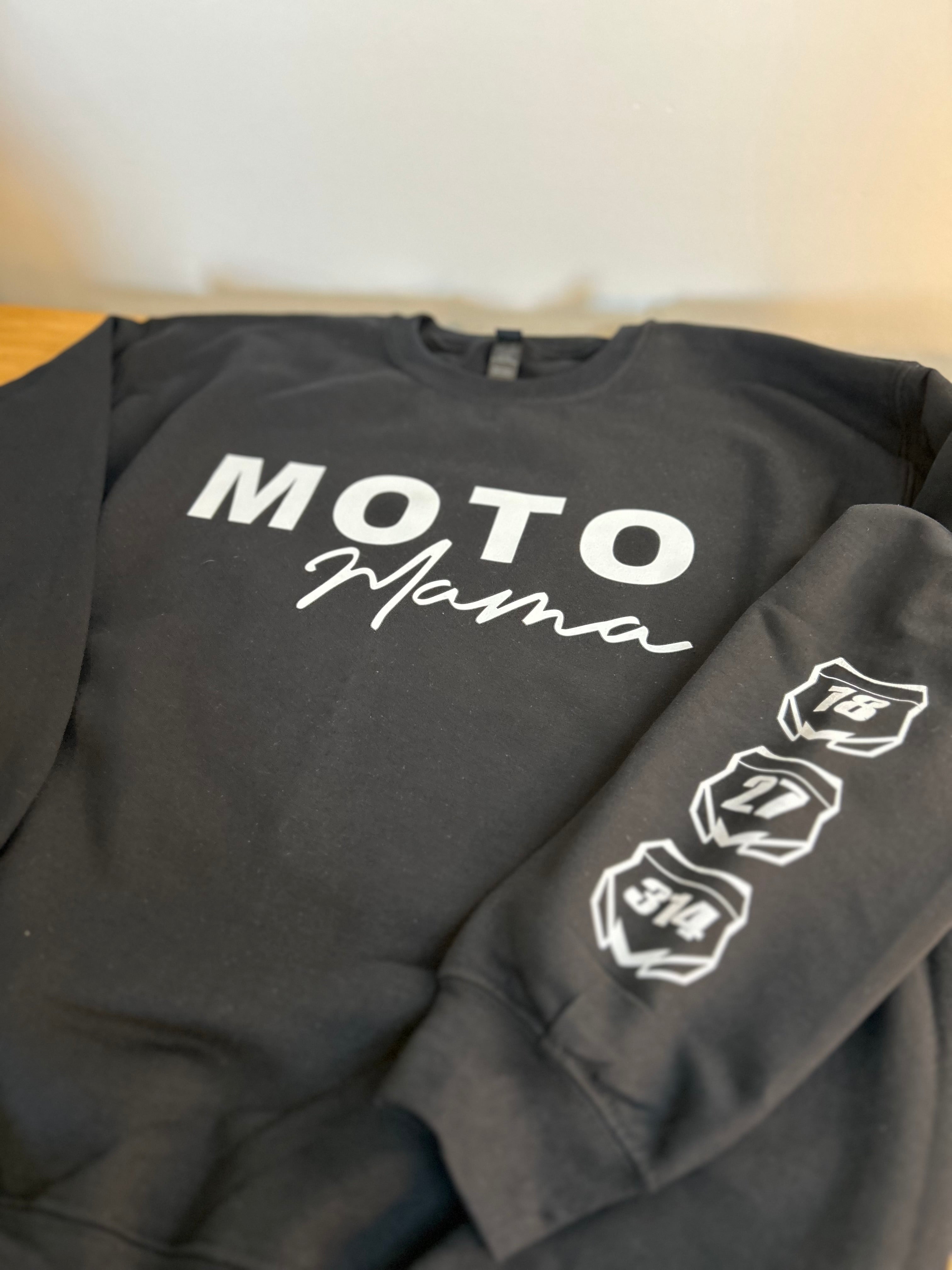 Custom Moto Mom Sweatshirt With Back Design & Sleeve Nameplates