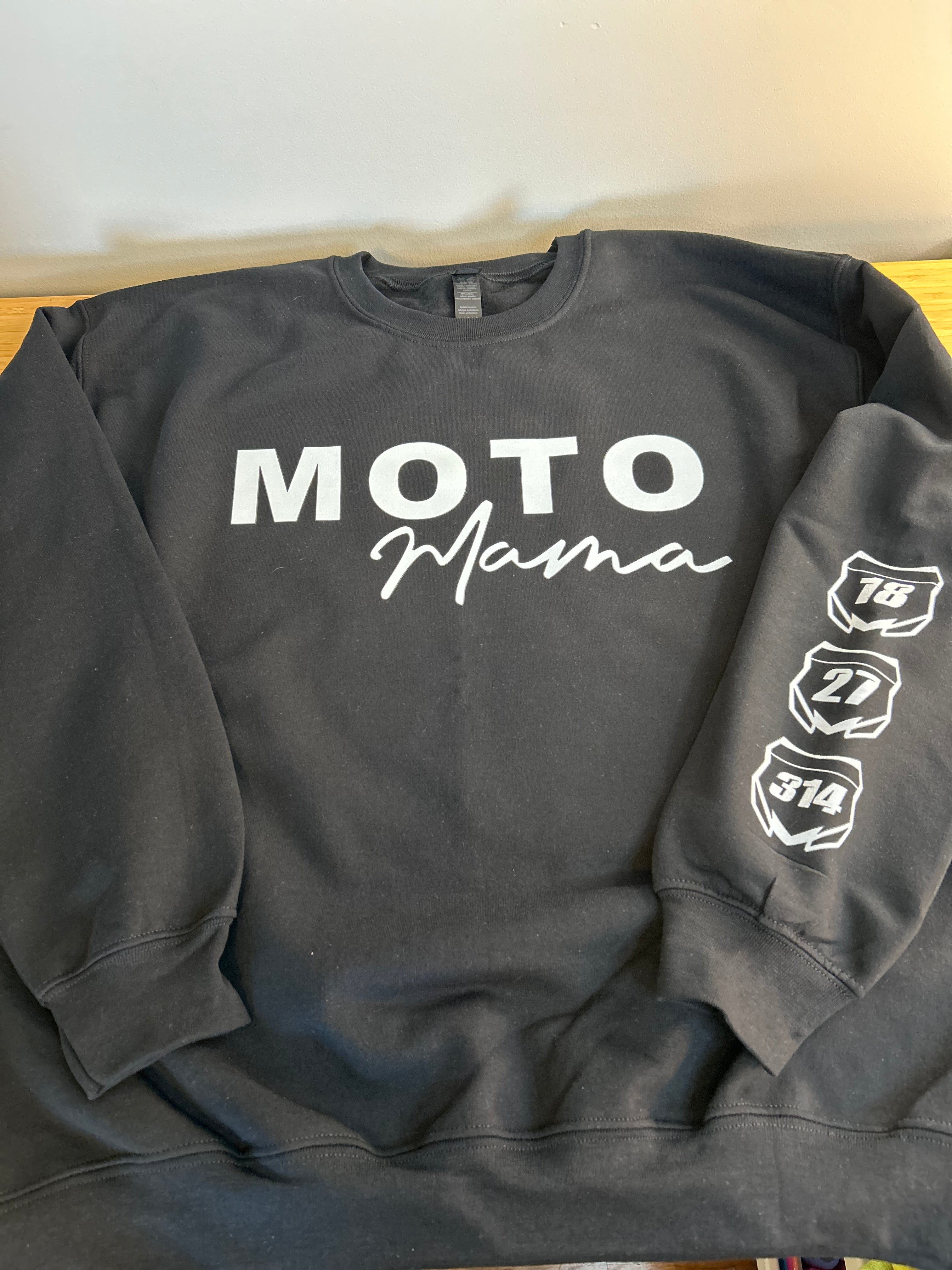 Custom Moto Mom Sweatshirt With Back Design & Sleeve Nameplates
