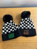 Motocross Black/White Checkered Winter Hat with Pom