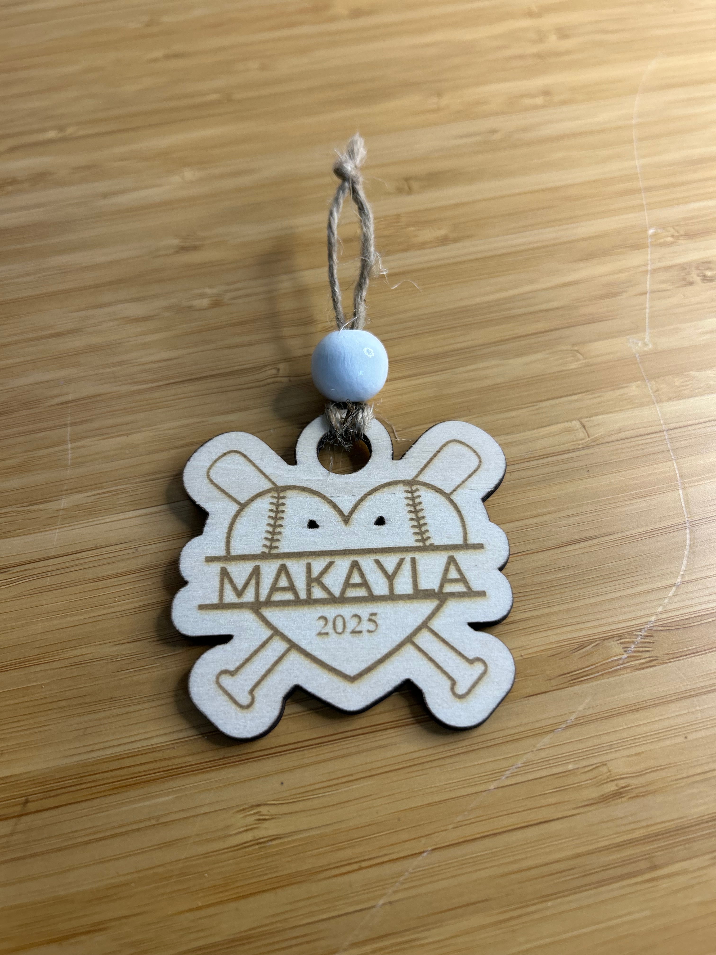 Custom Softball/Baseball Heart Ornament