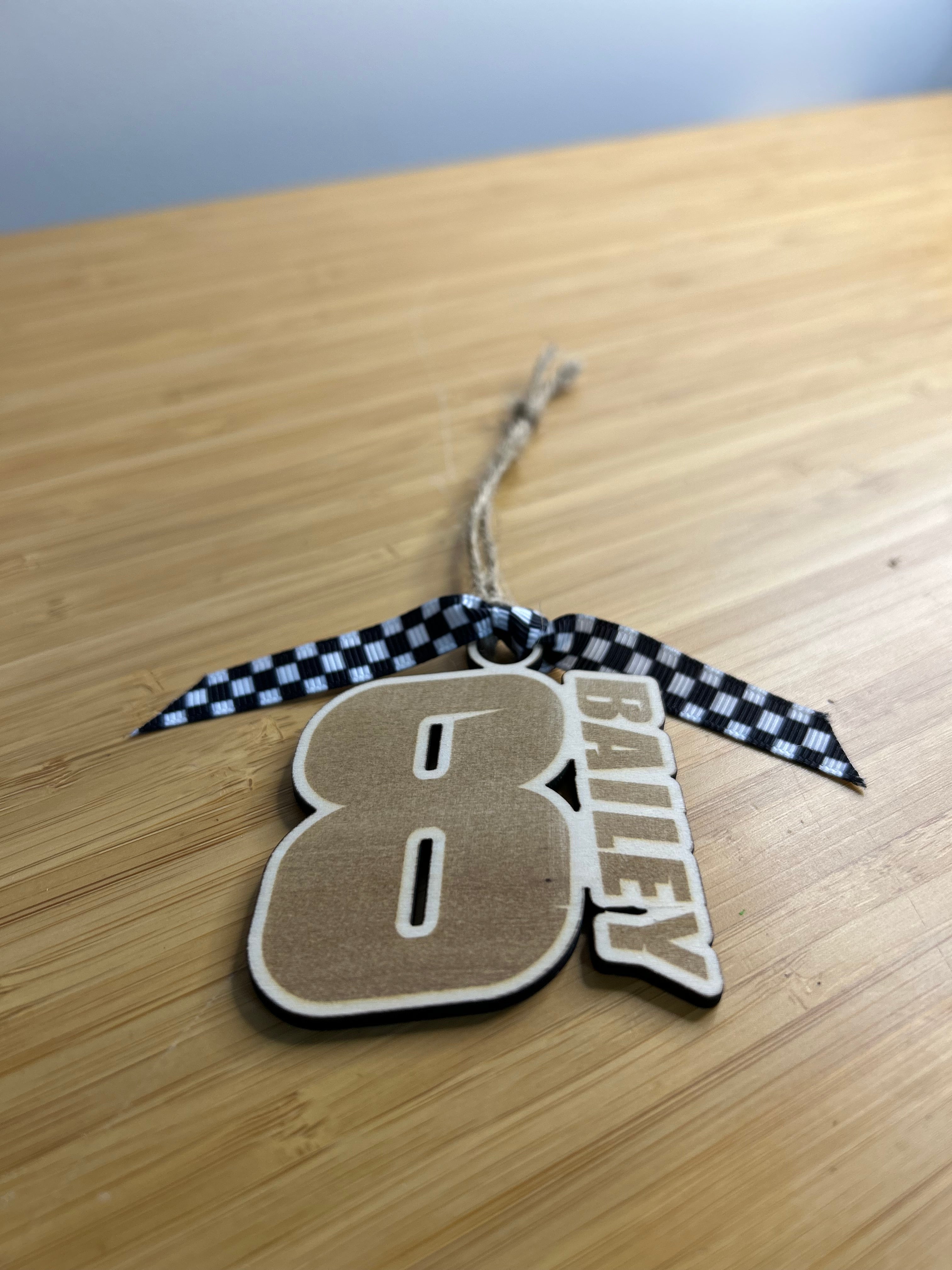 Custom Wooden Motocross Number with Name Ornament