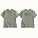 Belle and Co sage ringspun T-shirt front and back