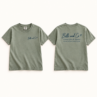 Belle and Co sage ringspun T-shirt front and back