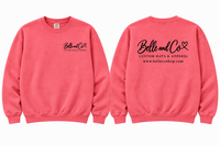 Belle and Co signature crewneck in Watermelon pink, front and back
