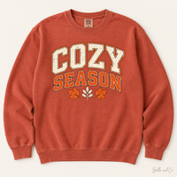 Cozy Season Comfort Colors Crewneck Sweatshirt in Terracotta — digital mockup