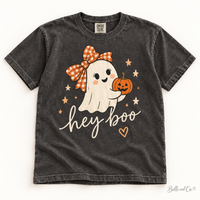 Hey Boo Adult Comfort Colors Halloween tee — digital mockup