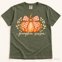 Pumpkin Season Comfort Colors T-Shirt in Moss — digital mockup